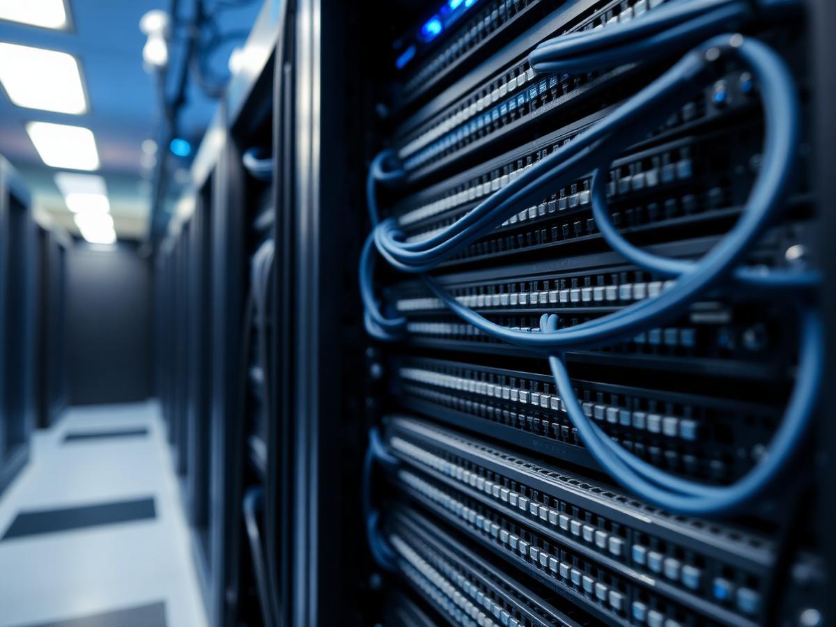 Strukturiert gepatchtes Netzwerkrack in einem Serverraum
